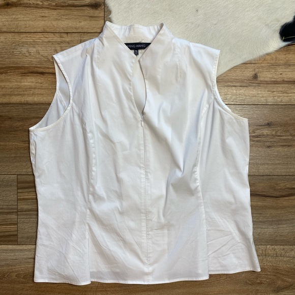 Ming Wang Sleeveless Zip-Up Stretch Cotton Shirt, White - Picture 2 of 12
